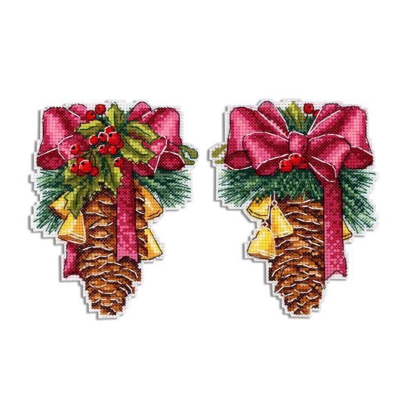 Набор для вышивания нитками МП Студия, Новогодняя шишка 13х10см