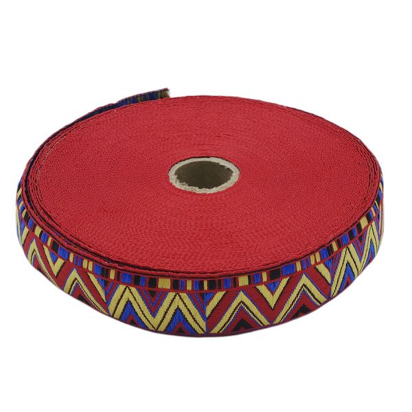 Лента (тесьма) жаккардовая 32.0 мм / 25±1 метров, рис. 8992 красный / желтый / синий / черный, С1853Г17