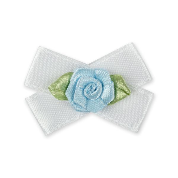 Цветок розочка атласная на банте Blitz 17, 10 шт, 18 голубой-белый