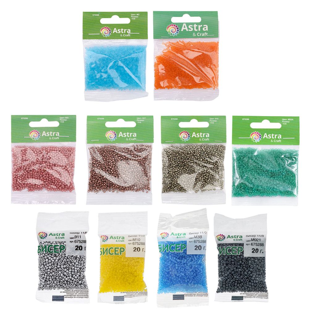 Набор бисера 11/0 ассорти №30 в тубе, 10 цветов, Astra&Craft