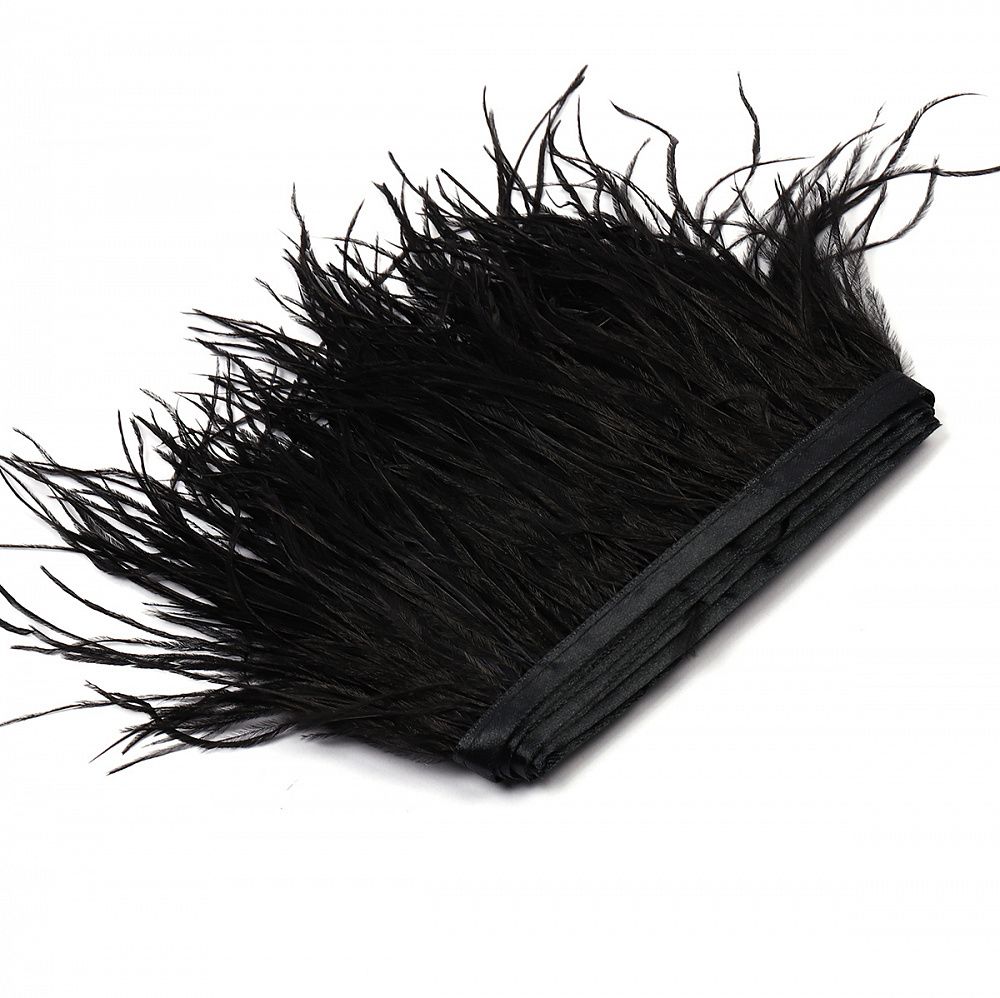 Перья на ленте декоративные Страус FBY-15-100 15см черный уп.2м