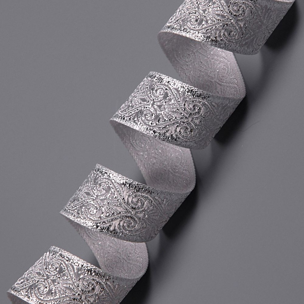 Тесьма металлизированная Дамаск 22мм / 10м (серебро), 22071