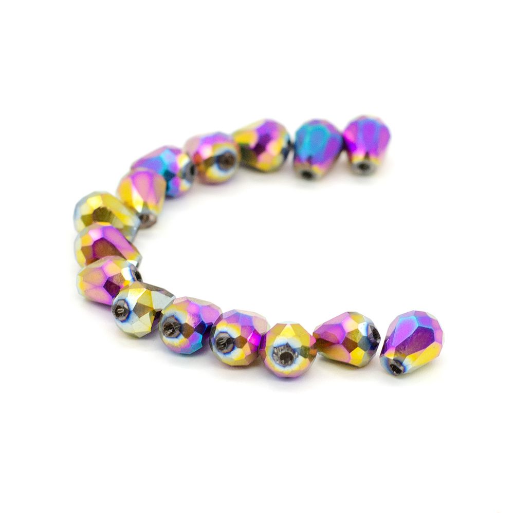 Бусины стекло 5х7 мм, 15 шт, Астра Premium, 5-радужный