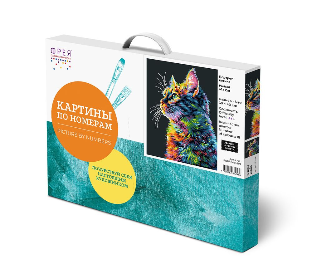 Картина по номерам Фрея PNB/PMB-294, Портрет котика, (эффект черного холста) 40х30 см