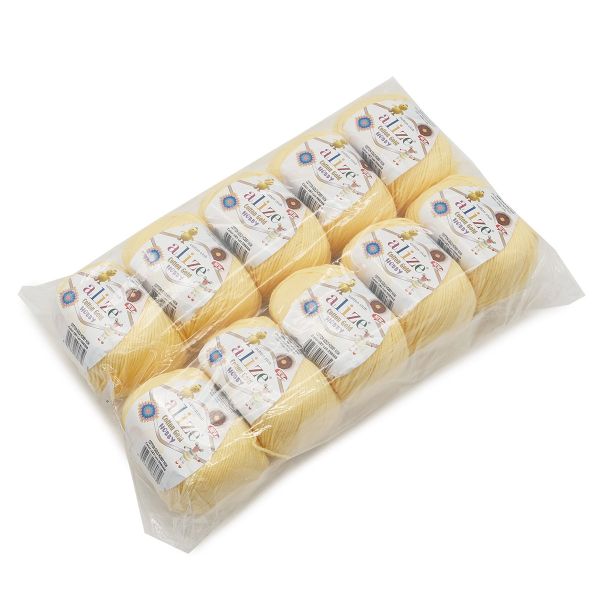 Пряжа Alize (Ализе) Cotton Gold Hobby New / уп.10 мот. по 50 г, 165 м, 187 светлый-лимон