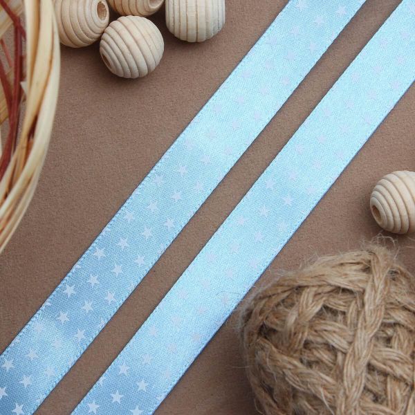 Лента атласная с рисунком 15.0 мм / 3 метра, Звездочки (голубой), Globus