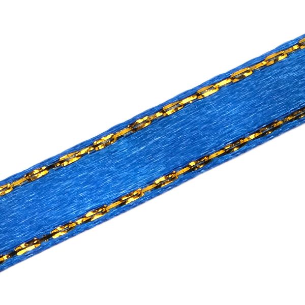 Лента атласная 1-сторонняя 6.0 мм / 22.86±1 метров, с золотой нитью, 40 ярк.синий, Globus