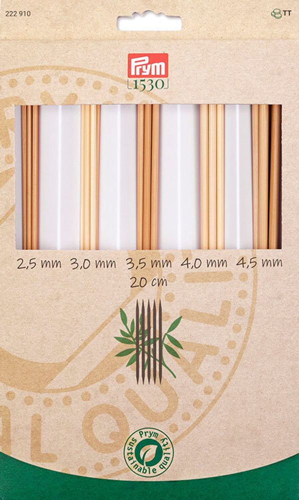 Набор чулочных спиц длиной 20см, бамбук, натуральный, Prym, 222910