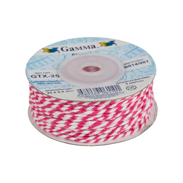 Шнур бечевка ⌀2.0 мм, 25 м, 014/001 розовый/белый, Gamma GTX-25