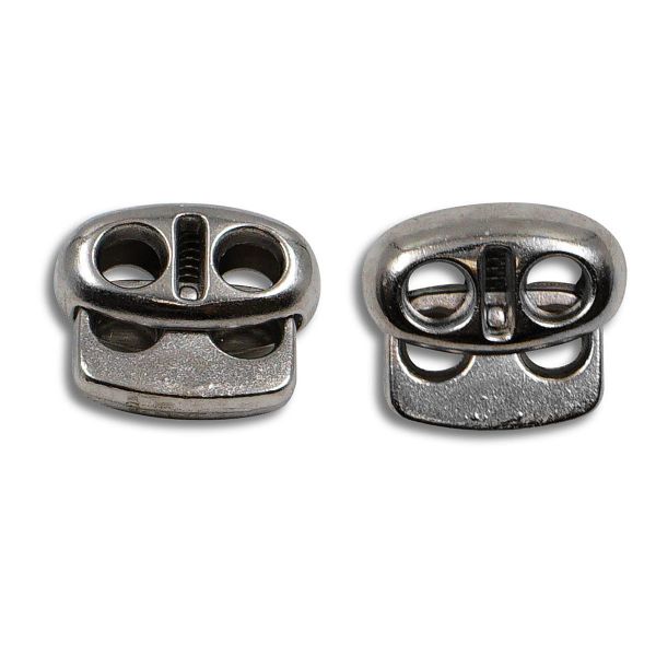 Фиксатор (зажим) для шнура металл плоский, 2 отв., 18х15 мм, (in ⌀4,4 мм), мет. цв.т.серебро, 20 шт