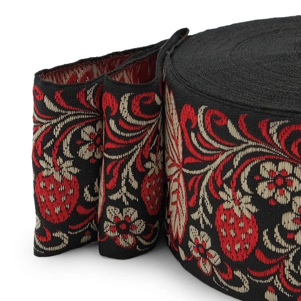 Лента (тесьма) жаккардовая 65.0 мм / 25±1 метров, рис. 9509 Клубничка, (черный) С3799Г17