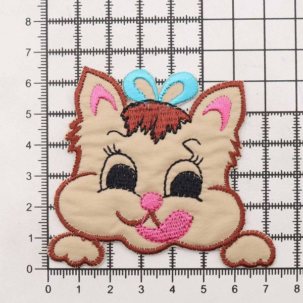 Термоаппликация Кошка с бантом, 78х69мм 10 шт (бежевый), 1819