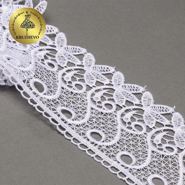 Кружево гипюр (плетёное) 70 мм, диз. 110, цв.01 белый, уп. 9 м, Kruzhevo