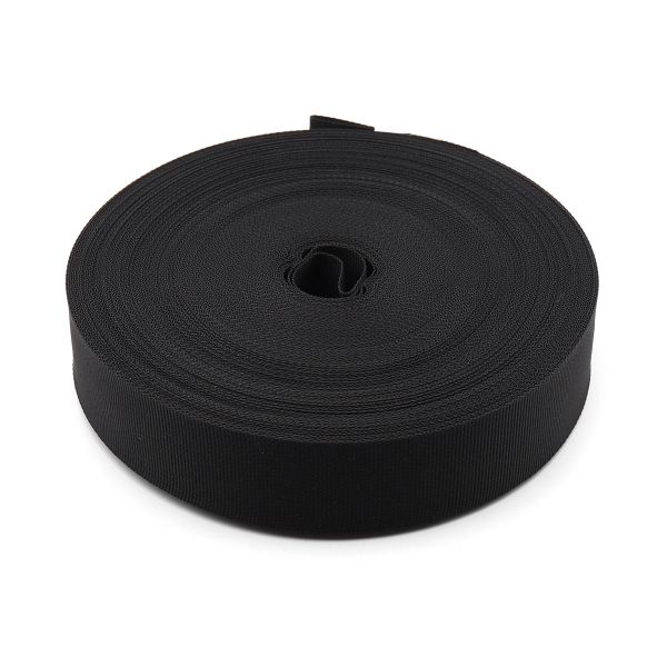 Стропа (ременная лента) 25 мм / 25 метров, толщ. 0.5 мм, [6.7 г/пог.м], 100% нейлон, черный