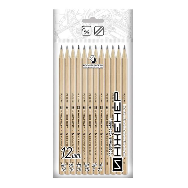Карандаш чернографитный (набор) ИНЖЕНЕР ОПП ассорти 8х12 шт, 2Т(2Н), Т(Н), ТМ(НВ), ТМ(НВ), ТМ(НВ), ТМ(НВ), М(В), 2М(2В), 3М(3В), 4М(4В), 5М(5В), 6М(6В), ВКФ 12P-1240