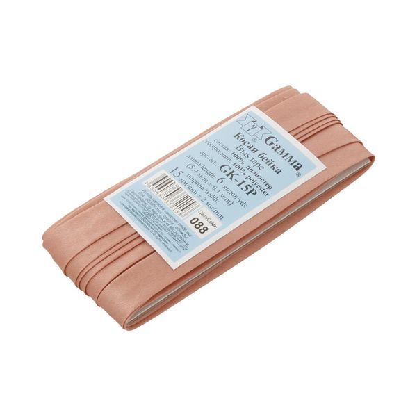 Косая бейка атласная 15 мм / 5 шт по 5.4 метра, №088 гр. розовый, Gamma GK-15P