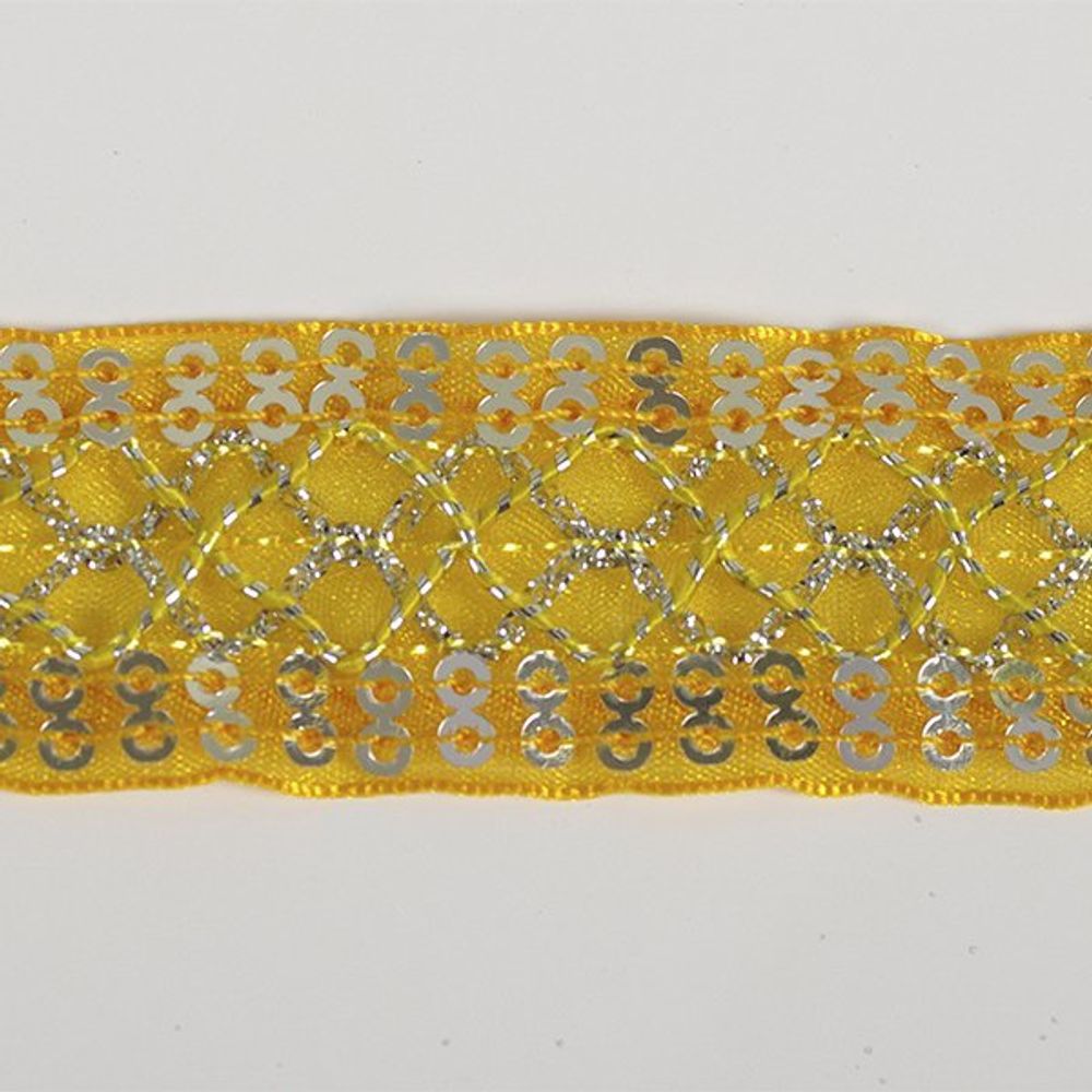 Тесьма с пайетками 25 мм, 016 желтый, уп.18.28м