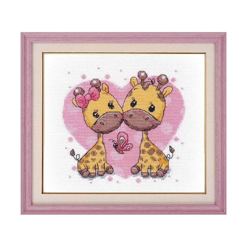 Набор для вышивания нитками Овен, Влюбленные жирафики 15х15см