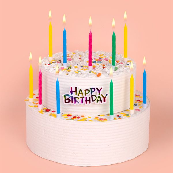 Набор свечей для торта 11 г 0.5 см, 12х12 шт, с топпером HAPPY BIRTHDAY, Boomzee BCD-36