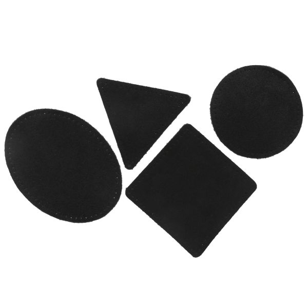 Набор заплаток пришивных из замши, круг, квадрат, треугольник, овал 8см, с перфорацией, 4 шт (20 черный), 59743
