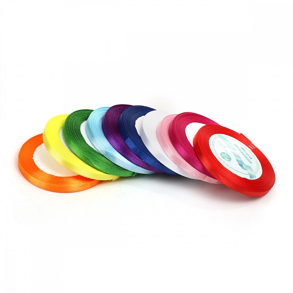 Лента атласная 1-сторонняя 6.0 мм / 10 шт по 22.5±1 метра, набор Радужный, Magic4Hobby
