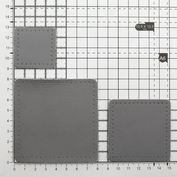 Набор заплаток пришивных из кожи, квадрат 4см, 6см и 8см, с перфорацией, 3 шт, 100% кожа (07 серый), 9402