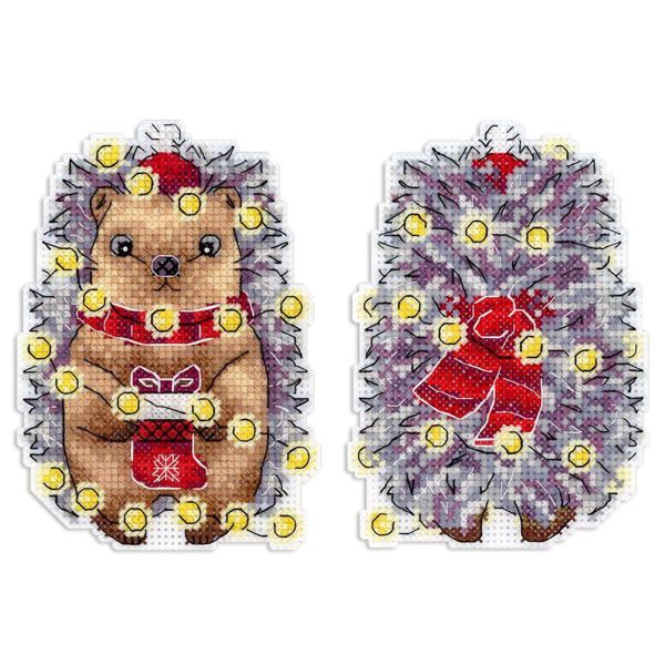 Набор для вышивания нитками МП Студия Р-1173, на пластиковой канве Новогодний ёжик, 12х8 см