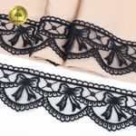 Кружево на сетке матовая нить с бантиками 60 мм, цв.т.синий, 10 метров, Kruzhevo