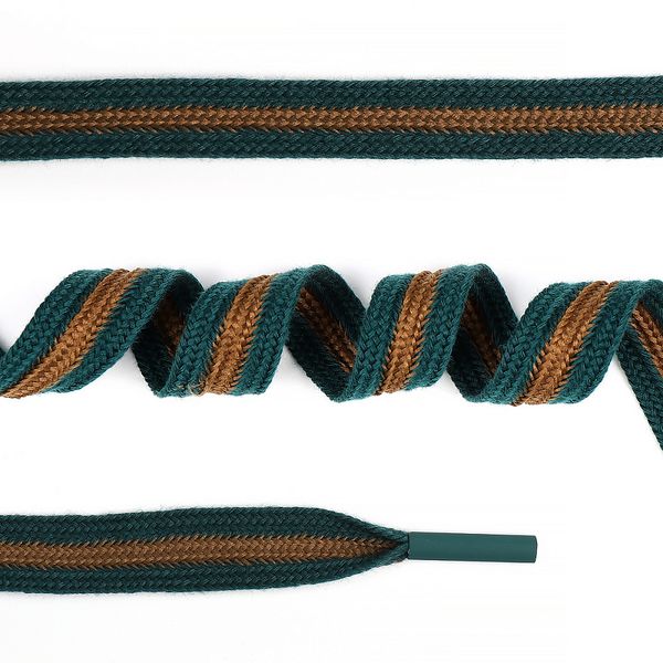 Шнурки плоские 15 мм, длина 130 см т. зеленый / коричневый, 10 шт