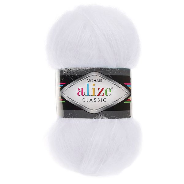 Пряжа Alize (Ализе) Mohair Classic New / уп.5 мот. по 100 г, 200м, 055 белый A