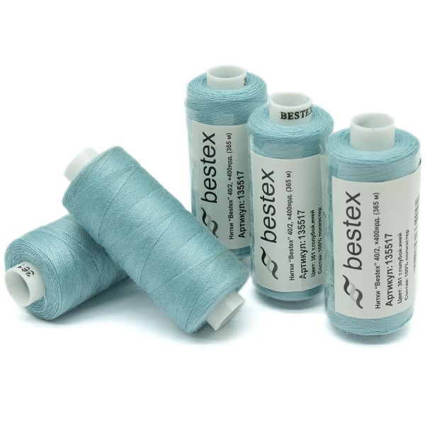 Нитки швейные бытовые Bestex 40/2, 365 м (400 ярд) / 10 кат., 361 небесно-бирюзовый