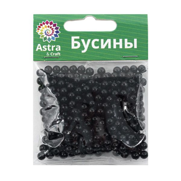 Бусины пластик (жемчуг) ⌀5 мм, 25 г, Astra&Craft, 046 NL черный