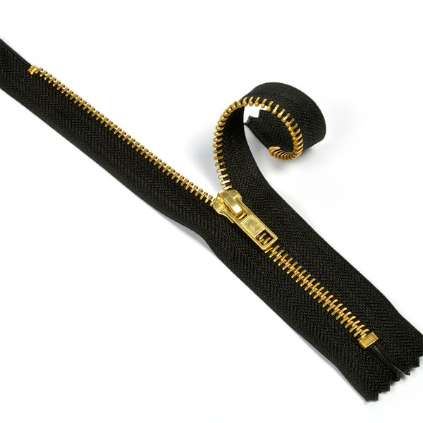 Молния металл джинсовая Т5 (5 мм) 1 зам., н/раз., золото, 18 см, цв.F322 черный, 50 шт, Mzipp