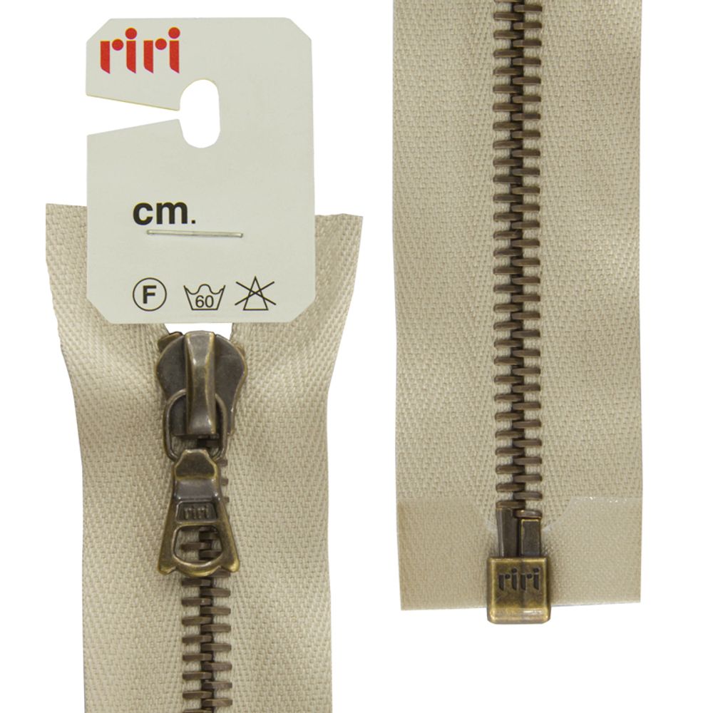 Молния металлическая RIRI Т6 (6 мм) AM, слайд.Flash, 1 зам., разъем., 60 см, цв. тесьмы 2230, св.бежевый, упак. 5 шт