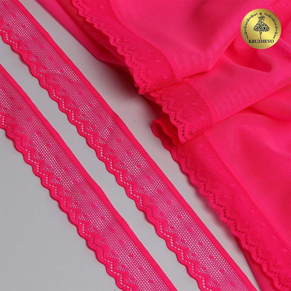 Кружево эластичное (стрейч) 25 мм, 8028, цв.A1402 розовый неон уп.50м, Kruzhevo