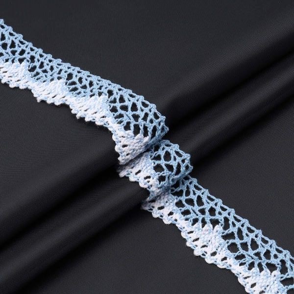 Кружево вязаное (тесьма) хлопковое 28 мм / 25 метров, рис.28.01.021 (голубой/белый) С3749Г17