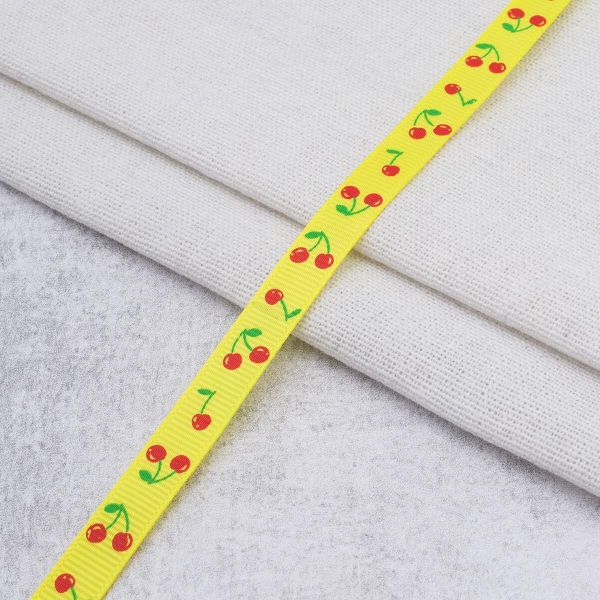 Лента репсовая (в рубчик) с рисунком 10.0 мм / 45.72 метра, ID 10123, цв. желт, 24523