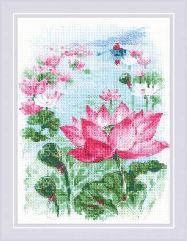 Набор для вышивания нитками Риолис, Поле лотосов. Рыбак 18х24 см