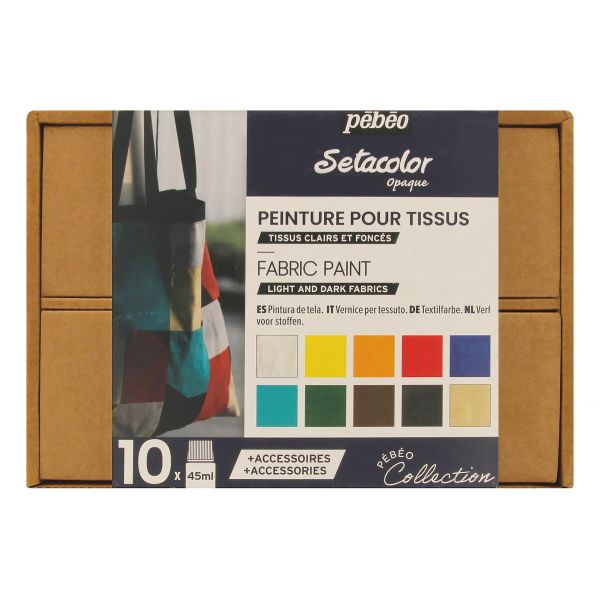 Набор красок Pebeo Setacolor Opaque Коллекция для темных и светлых тканей с аксессуарами 10 цв. 45 мл 758482 2
