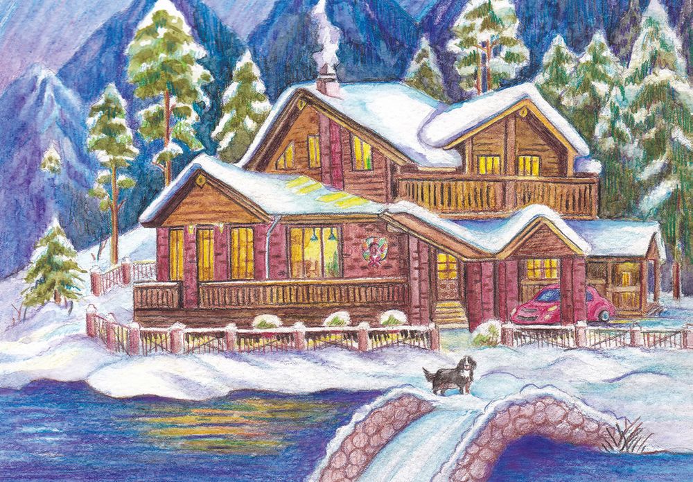 Скетч для раскрашивания акварельными карандашами Фрея RPSA-0043, Лесное шале 29.5х20.5 см