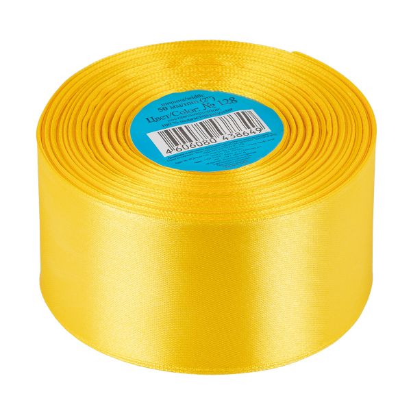 Лента атласная 1-сторонняя 50.0 мм / 33±2 метра, 128 желтый, Gamma