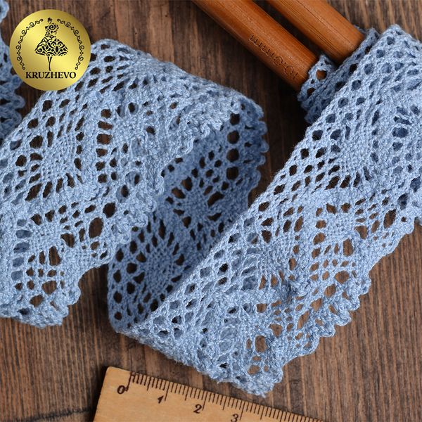 Кружево вязаное (тесьма) 45 мм / 10 метров, 5235 цв.23 голубой, 10 м, Kruzhevo