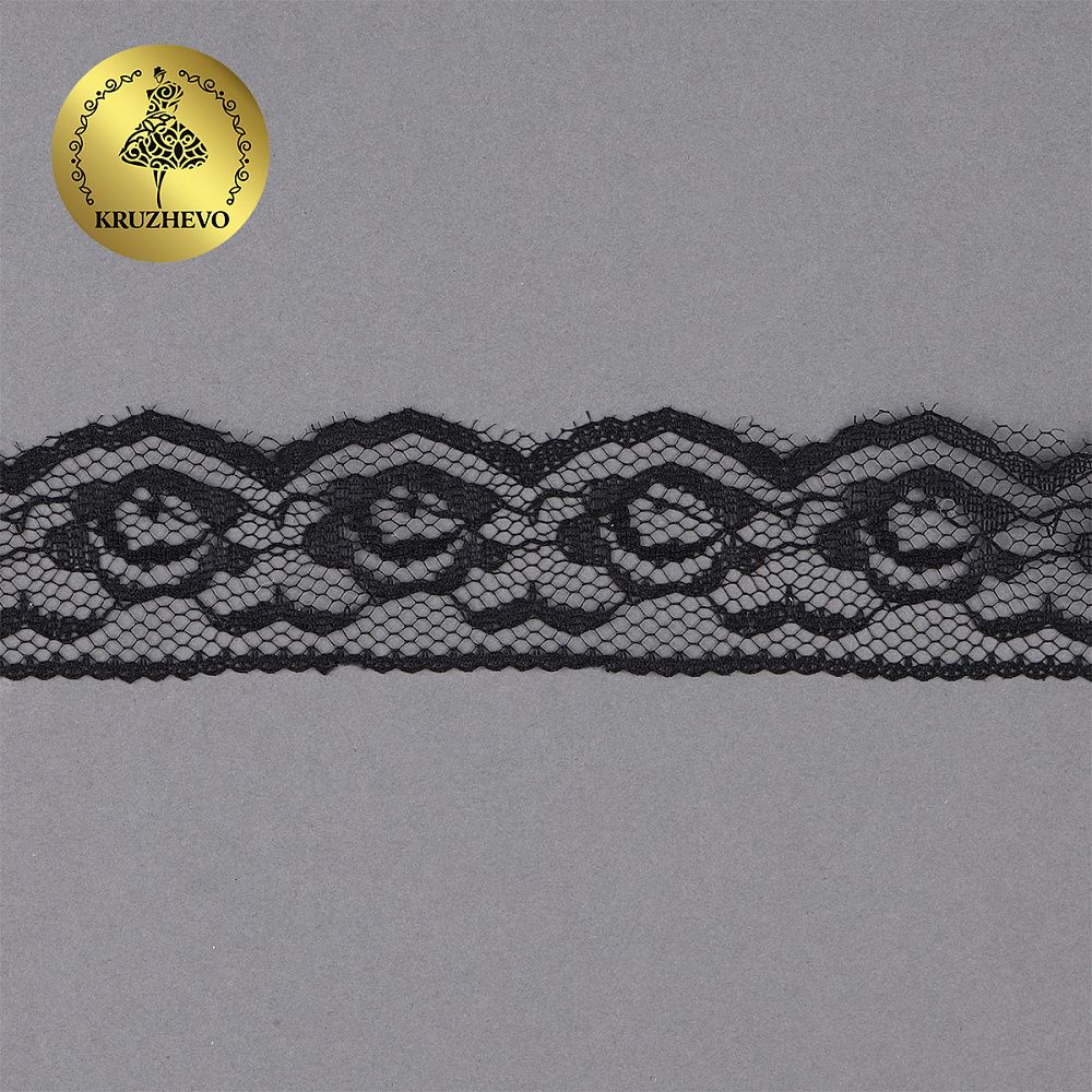 Кружево отделочное в стиле "трикотаж" 28 мм, диз. T-003 цв.черный уп.9м