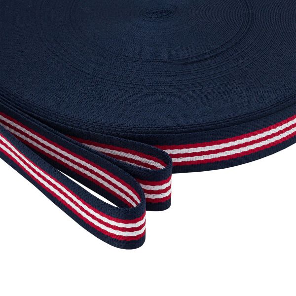 Стропа (ременная лента) 30 мм / 50 метров, с принтом 2-сторонняя, 1253 красный/белый/черный, 3Al361