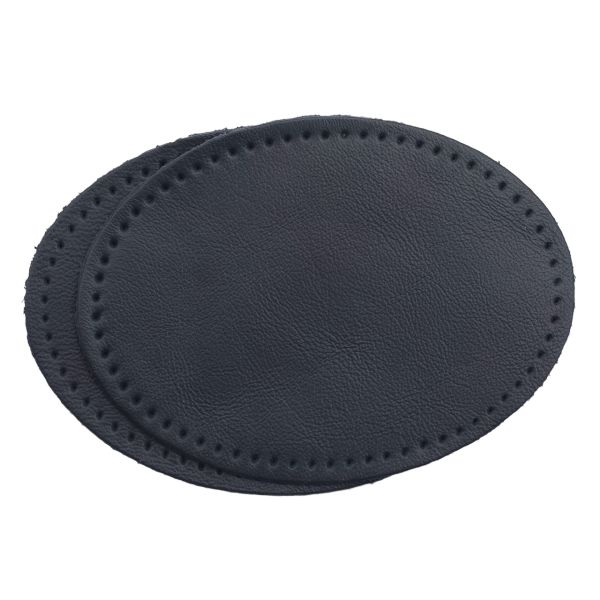 Заплатки пришивные из кожи, овал 8х10,9см с перфорацией, 2 шт, 100% кожа, 05 темно-синий, 9124