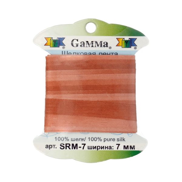 Лента (тесьма) шелковая 7.0 мм / 9.1±0.5 метров, M047 св. коричневый/коричневый, Gamma SRM-7