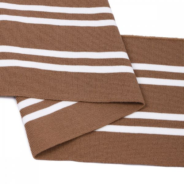 Подвяз (довяз) трикотажный 14.0х100 см, св.коричневый с белыми полосами, двухслойный, 100% п/э, 5 штук