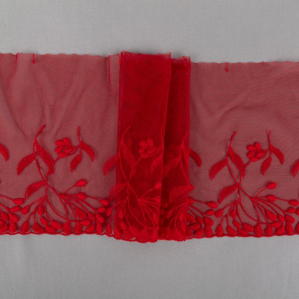 Кружево бельевое эластичное 190 мм / 3±0.2 метра, на сетке, Турция, красный, Gamma GKME-19001