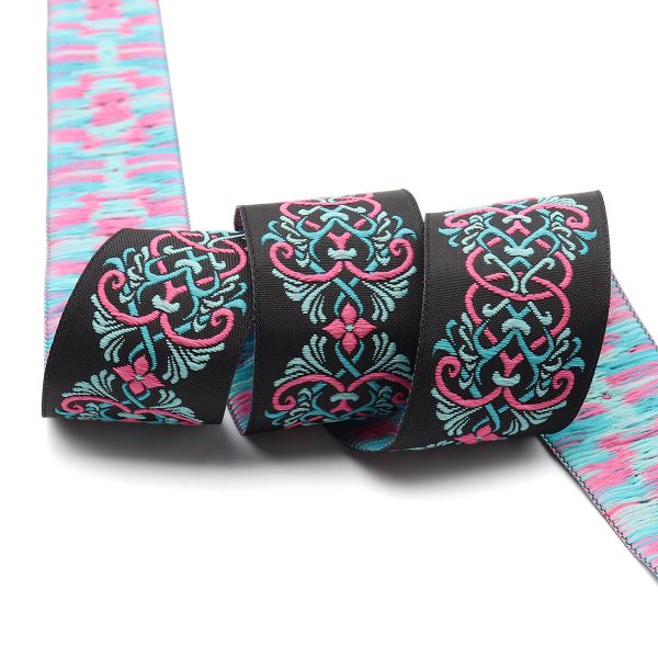 Лента (тесьма) жаккардовая 35.0 мм / 10±0.5 метров, Дамаск (V5 черный/розовый), 35976