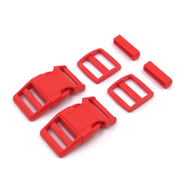 Фастекс (пряжка трезубец), рамка и рамка-регулятор 25мм, пластик, (2 компл.) Hobby&Pro, красный, A03001037-K-25